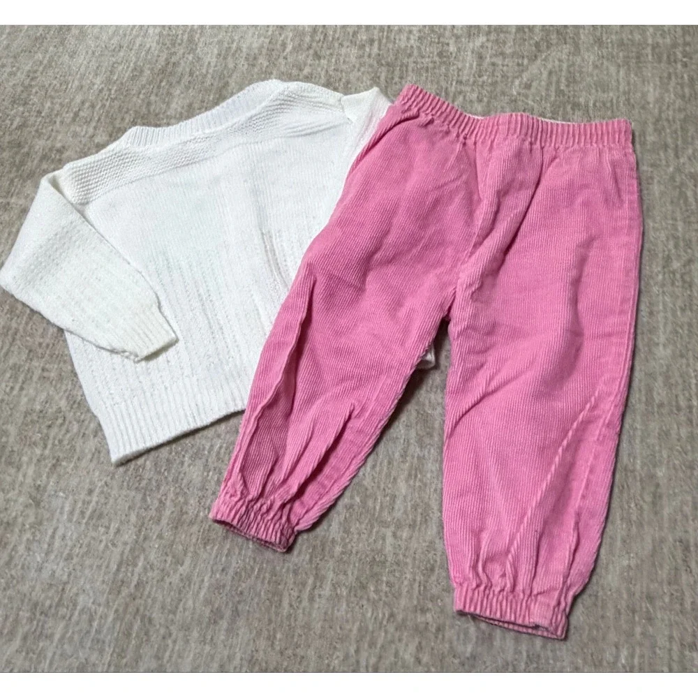 Vintage girls set corduroy pants cardigan toddler